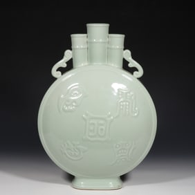 WHITE-GLAZED THREE-MOUTH BOTTLE HOLDING THE MOON, YONGZHENG PERIOD, QING DYNASTY