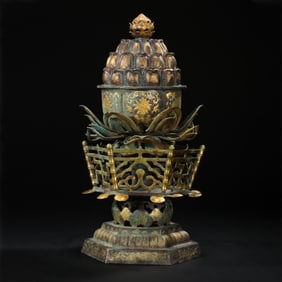 CHINESE LIAO DYNASTY SILVER GILT LOTUS INCENSE BURNER