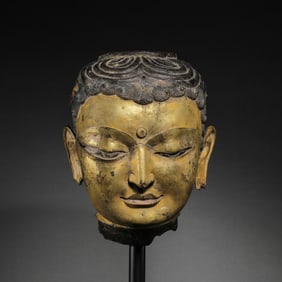 CHINESE MING DYNASTY BRONZE GOLD BUDDHA HEAD