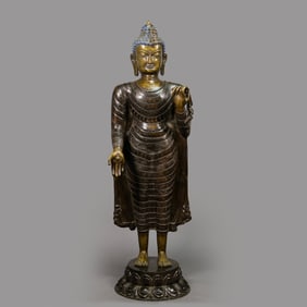BRONZE GILT CHANDALANDRA BUDDHA STANDING STATUE, MING DYNASTY, CHINA