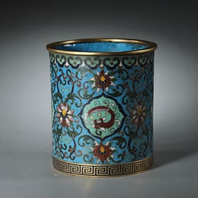 CHINESE QING DYNASTY CLOISONNE ENAMEL ENAMEL SILK FLOWER PATTERN PEN HOLDER