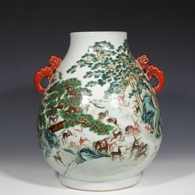 PASTEL VASE OF HUNDRED DEER, QIANLONG PERIOD, QING DYNASTY