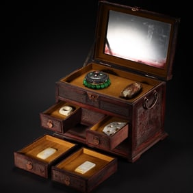 CHINESE QING DYNASTY MAHOGANY MULTI-TREASURE CHEST