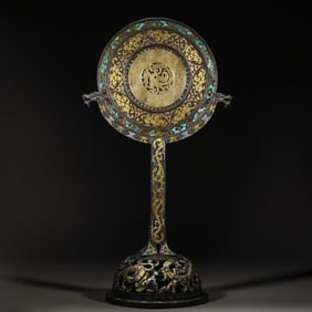 CHINESE WARRING STATES PERIOD GOLD AND SILVER INSET HETIAN JADE JADE BRONZE MIRROR