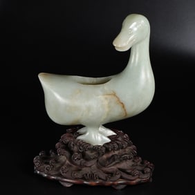 CHINESE QING DYNASTY HETIAN JADE DUCK SHAPED WATER BOWL