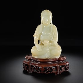 SEATED JADE BUDDHA IN HETIAN, QING DYNASTY