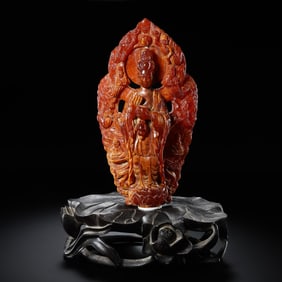 CHINESE QING DYNASTY WAX GUANYIN STATION STATUE