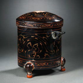 CHINESE HAN DYNASTY WOODEN PAINTED THREE-LEGGED LID STOVE