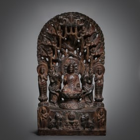 BLUESTONE PAINTED BUDDHIST NICHES, NORTHERN WEI DYNASTY, CHINA