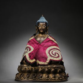 CHINESE MING DYNASTY BRONZE GOLD BUDDHA SITTING STATUE