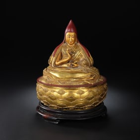 CHINESE MING DYNASTY BRONZE GILT ZONGKHAPA BUDDHA SITTING STATUE