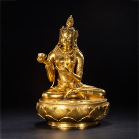 CHINESE QING DYNASTY BRONZE GILT MONGOLIAN BUDDHA SITTING STATUE