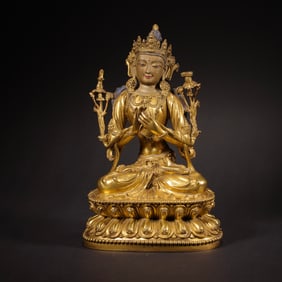 CHINESE MING DYNASTY BRONZE GOLD BUDDHA SITTING STATUE