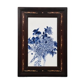 CHINESE 20TH CENTURY ART MASTER WANG BU BLUE AND WHITE PORCELAIN PANEL PAINTING HANGING SCREEN