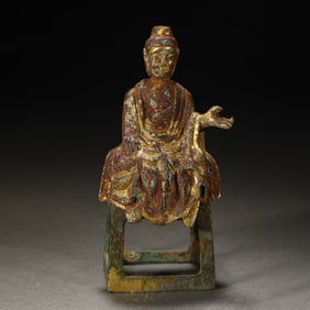 CHINA NORTHERN WEI DYNASTY BRONZE GOLD BUDDHA SITTING STATUE