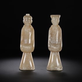 A PAIR OF CHINESE JADE MEN OF THE HAN DYNASTY