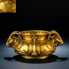 CHINESE YUAN DYNASTY GILT SHEEP HEAD JAR