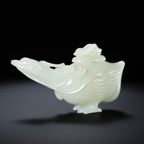 CHINESE QING DYNASTY HOTAN WHITE JADE DUCK SHAPED WATER BOWL