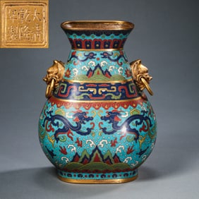 CHINESE QING DYNASTY QIANLONG PERIOD CLOISONNE DOUBLE SHOP FIRST VASE