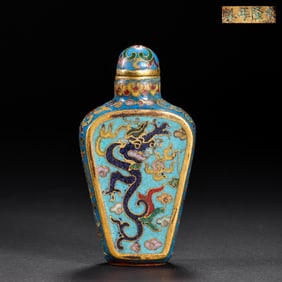 CHINESE QING DYNASTY QIANLONG PERIOD CLOISONNE BLUE DRAGON PATTERN SNUFF BOTTLE