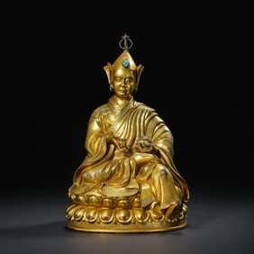 CHINESE MING DYNASTY BRONZE GOLD BUDDHA SITTING STATUE