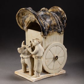 CHINESE SUI DYNASTY XIANGZHOU WARE DOT COLOR HU PEOPLE PULL A CART