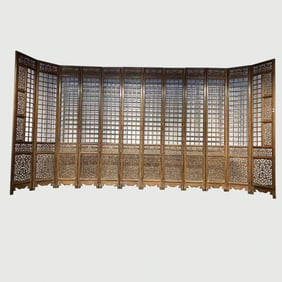 CHINESE QING DYNASTY YELLOW PEAR WOOD SCREEN