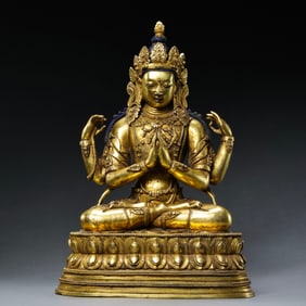 CHINESE MING DYNASTY BRONZE GOLD BUDDHA SITTING STATUE