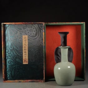 RU WARE AZURE GLAZE VASE INLAID WITH SILVER MOUTH, SONG DYNASTY, CHINA