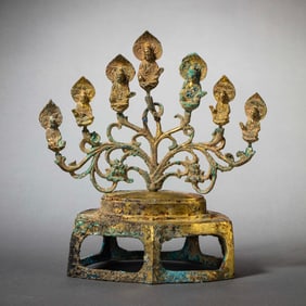 CHINESE TANG DYNASTY BRONZE GILT SEVEN STAR BUDDHA