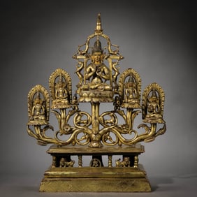 CHINESE QING DYNASTY BRONZE GOLD BUDDHA SITTING STATUE