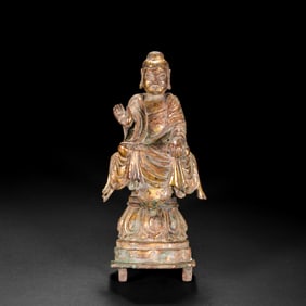 CHINA MING DYNASTY BRONZE GOLD BUDDHA SITTING STATUE