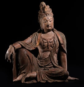 CHINESE SONG DYNASTY WOOD PAINTING FREE GUANYIN SITTING STATUE