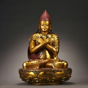 CHINESE MING DYNASTY BRONZE GILT ZONGKHAPA BUDDHA SITTING STATUE