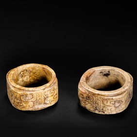 A PAIR OF JADE CONG FROM LIANGZHU CULTURE IN NEOLITHIC PERIOD, CHINA
