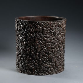 CHINESE QING DYNASTY WOOD CARVING PEN HOLDER