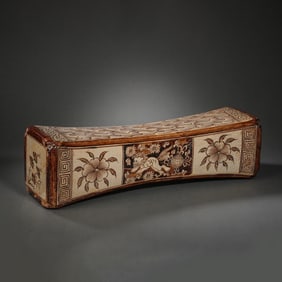 CIZHOU WARE WHITE GROUND BLACK FLOWER PILLOW, NORTHERN SONG DYNASTY, CHINA