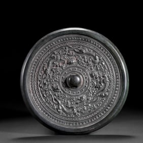 DRAGON BRONZE MIRROR, HAN DYNASTY CHINA