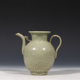 LONGQUAN WARE, YUAN DYNASTY, CHINA GREEN GLAZE HANDED POT