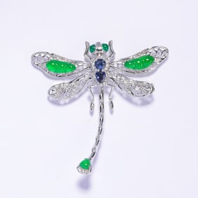 18K GOLD EMERALD DRAGONFLY BROOCH