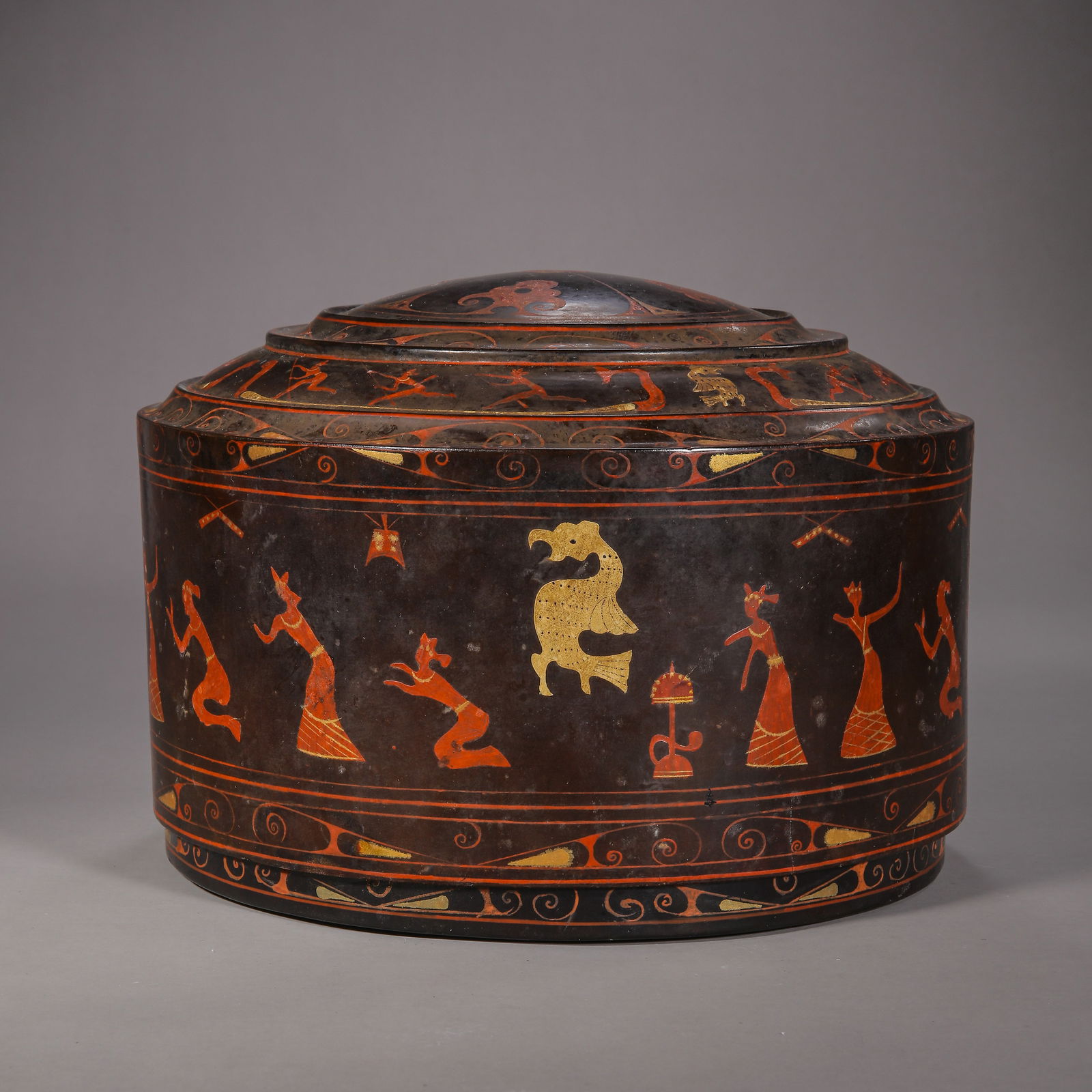 Chinese Han Dynasty wooden painted lidded jar (1 of 9)