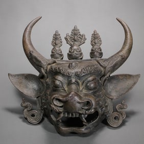 Chinese Ming Dynasty Buddhist Bronze Bull Mask
