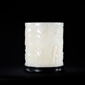 Chinese Qing Dynasty Hetian White Jade Carved Brush Holder