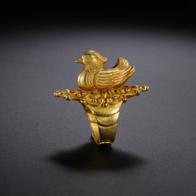Chinese Liao Dynasty Pure Gold Mandarin Duck Ring