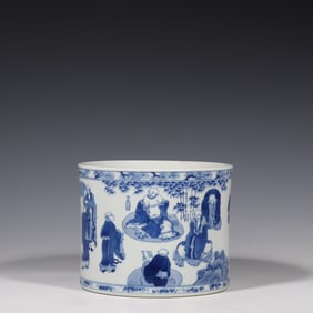 Chinese Qing Dynasty Kangxi period blue and white character story brush holder