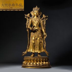 China Ming Yongle period gilt bronze standing Buddha statue