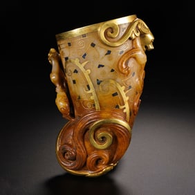 Chinese Han Dynasty Gold-Inlaid Jade Cup