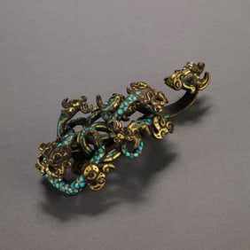 Chinese Warring States Period gold and silver inlaid turquoise belt hook
