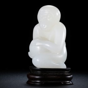 Chinese Qing Dynasty Hetian White Jade Monkey