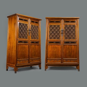 A pair of Chinese Qing dynasty Huanghuali wood cabinets